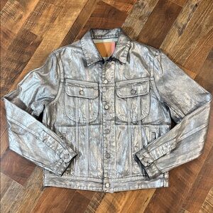 ✨ Acne Studios Tent Silver Coated Denim Jacket Size 38 Metallic Made in Italy